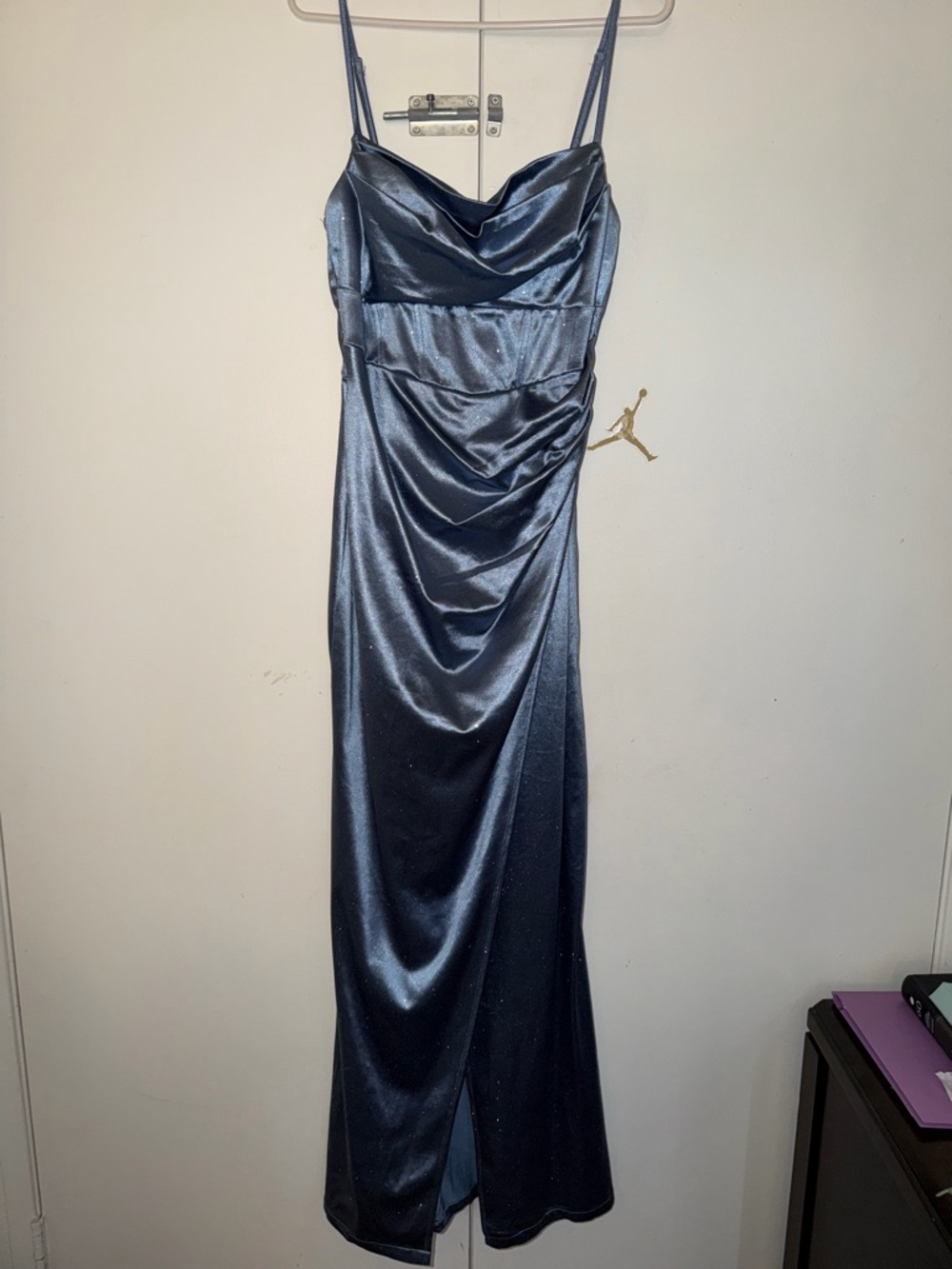Windsor Navy Satin Cowl Neck Maxi Dress